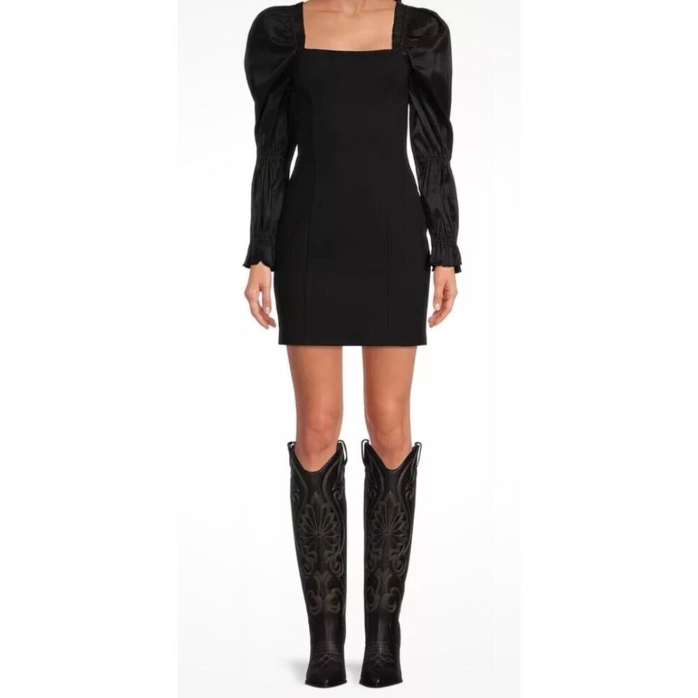 NWT A Loves A Obsidian Black Puff Long Sleeve Open‎ Back Mini Dress